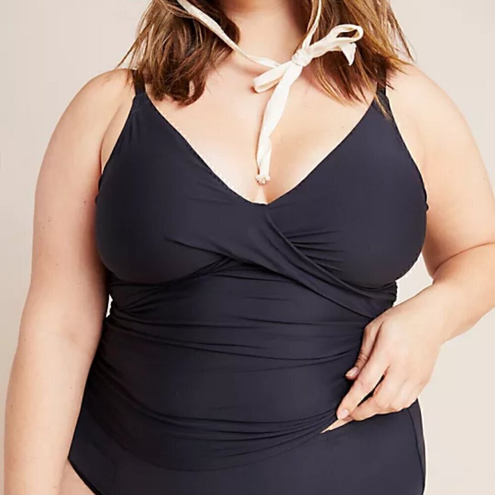 Land's End Black Wrap Strappy Tankini Swim Top 16W
